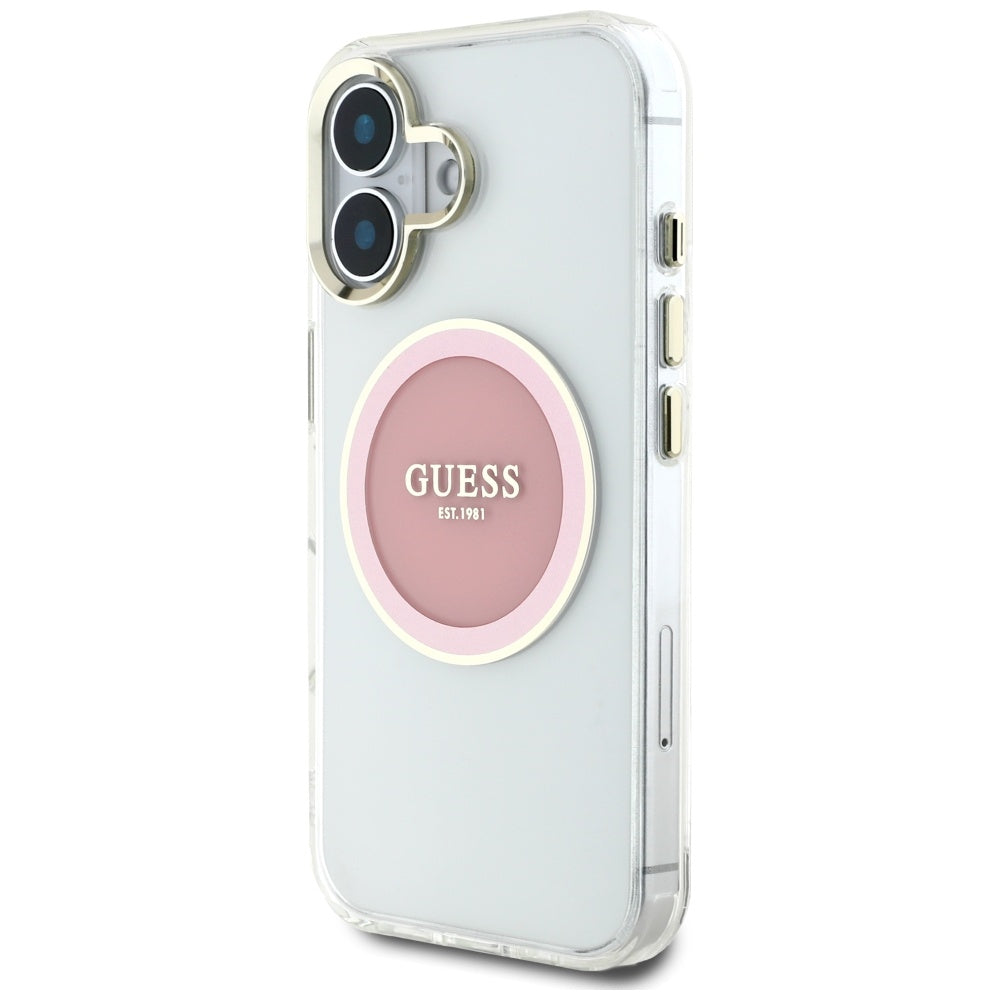 MagSafe tok Apple iPhone 16-hoz, Guess, IML Metal Colored Circle, Rózsaszín