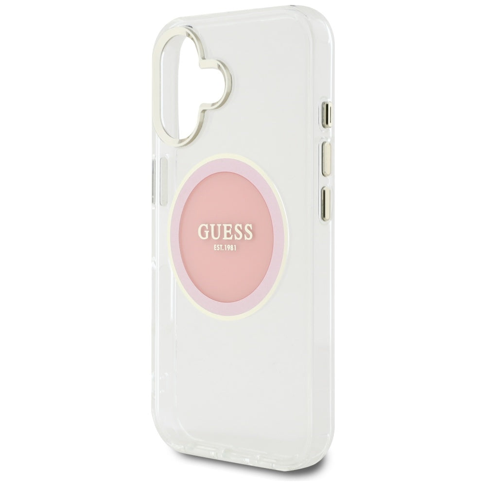 MagSafe tok Apple iPhone 16-hoz, Guess, IML Metal Colored Circle, Rózsaszín