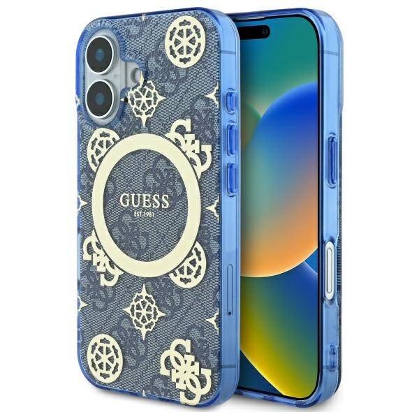 MagSafe tok Apple iPhone 16-hoz, Guess, IML Peony On 4G Background, Kék