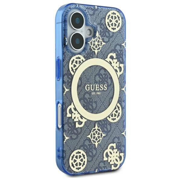 MagSafe tok Apple iPhone 16-hoz, Guess, IML Peony On 4G Background, Kék