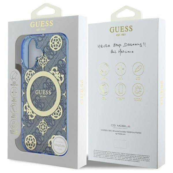 MagSafe tok Apple iPhone 16-hoz, Guess, IML Peony On 4G Background, Kék