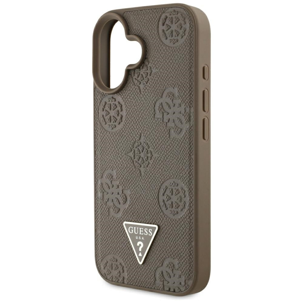 MagSafe tok Apple iPhone 16-hoz, Guess, Peony Grained Hot Stamp Triangle, Barna