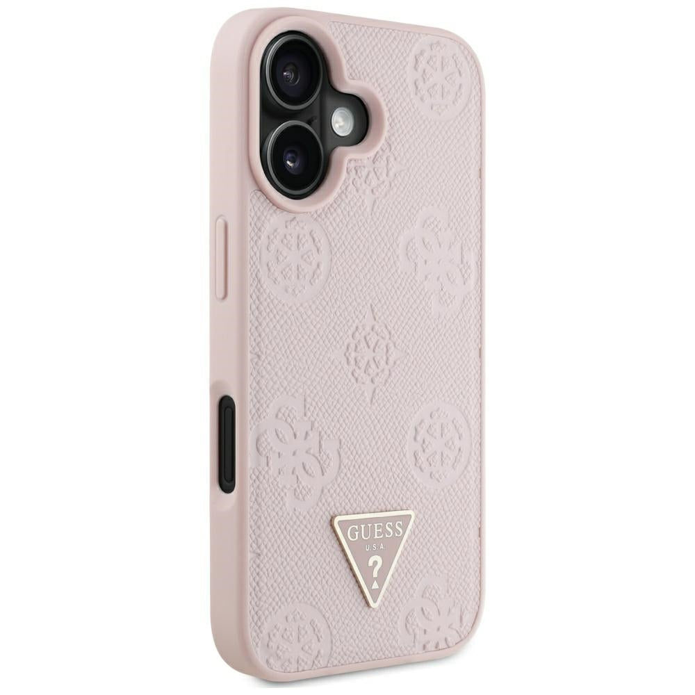 MagSafe tok Apple iPhone 16-hoz, Guess, Peony Grained Hot Stamp Triangle, Rózsaszín