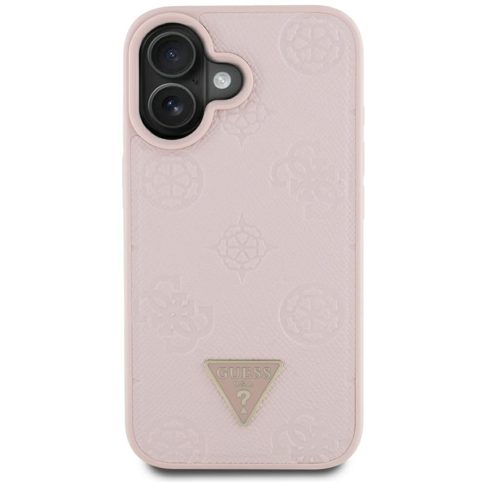 MagSafe tok Apple iPhone 16-hoz, Guess, Peony Grained Hot Stamp Triangle, Rózsaszín