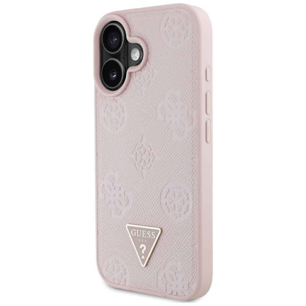 MagSafe tok Apple iPhone 16-hoz, Guess, Peony Grained Hot Stamp Triangle, Rózsaszín