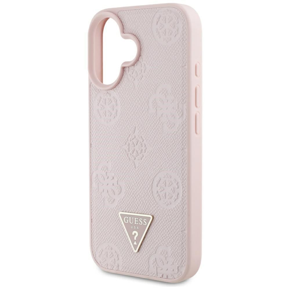 MagSafe tok Apple iPhone 16-hoz, Guess, Peony Grained Hot Stamp Triangle, Rózsaszín