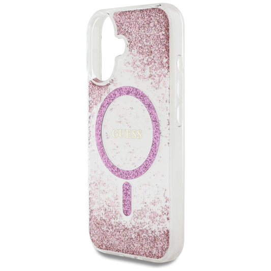 MagSafe tok Apple iPhone 16-hoz, Guess, Resin Bottom Glitter, Rózsaszín