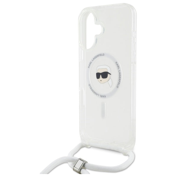 MagSafe tok Apple iPhone 16-hoz, Karl Lagerfeld, IML Crossbody Karl's Head, Átlátszó