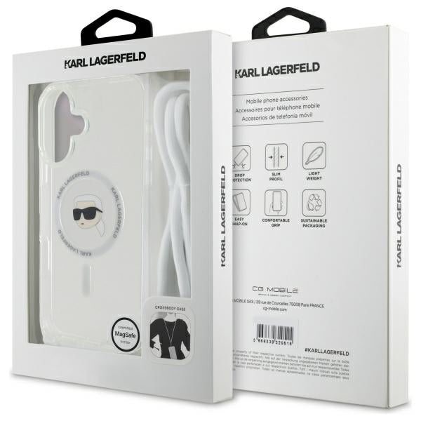 MagSafe tok Apple iPhone 16-hoz, Karl Lagerfeld, IML Crossbody Karl's Head, Átlátszó