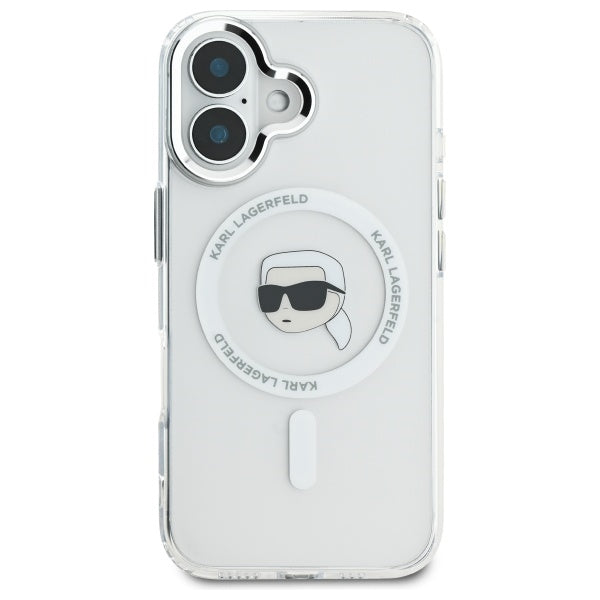MagSafe tok Apple iPhone 16-hoz, Karl Lagerfeld, IML Metal Karl's Head, Fehér