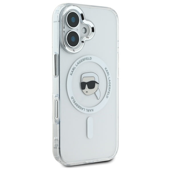 MagSafe tok Apple iPhone 16-hoz, Karl Lagerfeld, IML Metal Karl's Head, Fehér