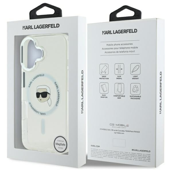 MagSafe tok Apple iPhone 16-hoz, Karl Lagerfeld, IML Metal Karl's Head, Fehér
