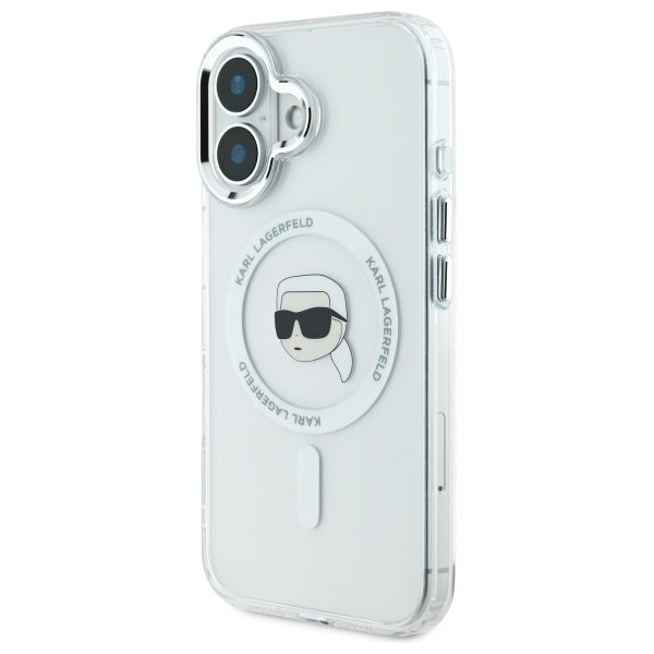 MagSafe tok Apple iPhone 16-hoz, Karl Lagerfeld, IML Metal Karl's Head, Fehér