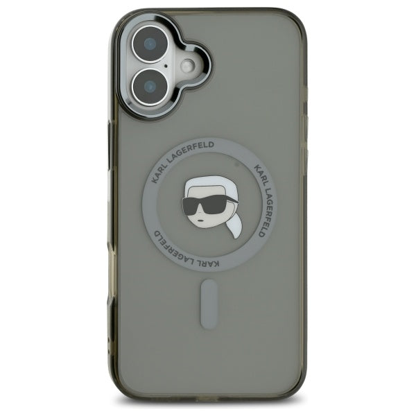 MagSafe tok Apple iPhone 16-hoz, Karl Lagerfeld, IML Metal Karl's Head, Fekete