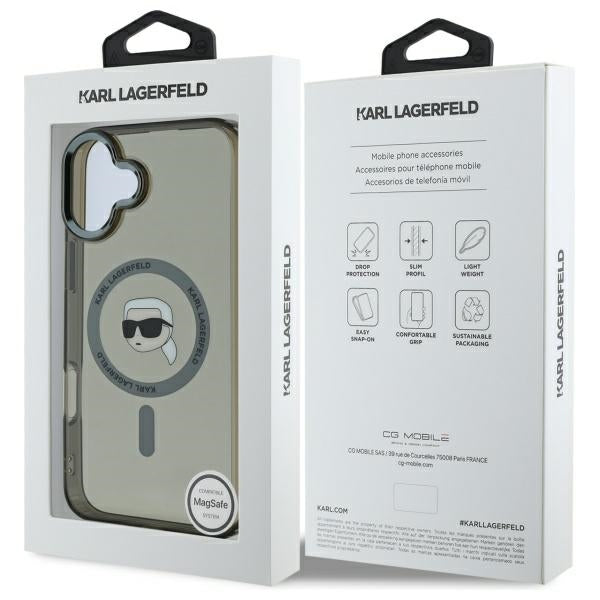 MagSafe tok Apple iPhone 16-hoz, Karl Lagerfeld, IML Metal Karl's Head, Fekete