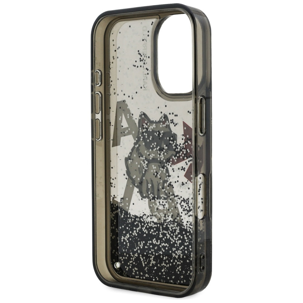 MagSafe Case for Apple iPhone 16, Karl Lagerfeld, Liquid Glitter Choupette Logo, Black
