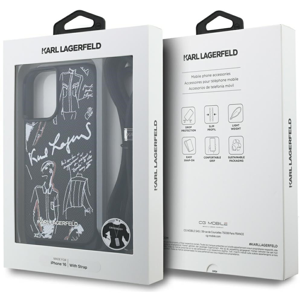 MagSafe tok Apple iPhone 16-hoz, Karl Lagerfeld, Saffiano Crossbody, Fekete