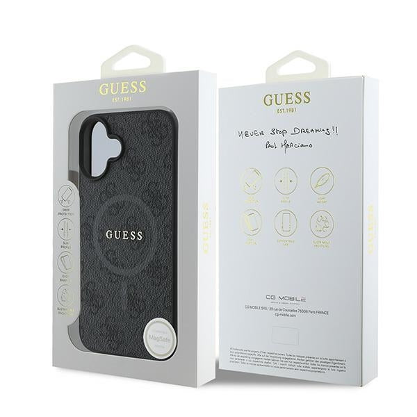 MagSafe Case for Apple iPhone 16 Plus, Guess, 4G Ring Classic Logo, Black