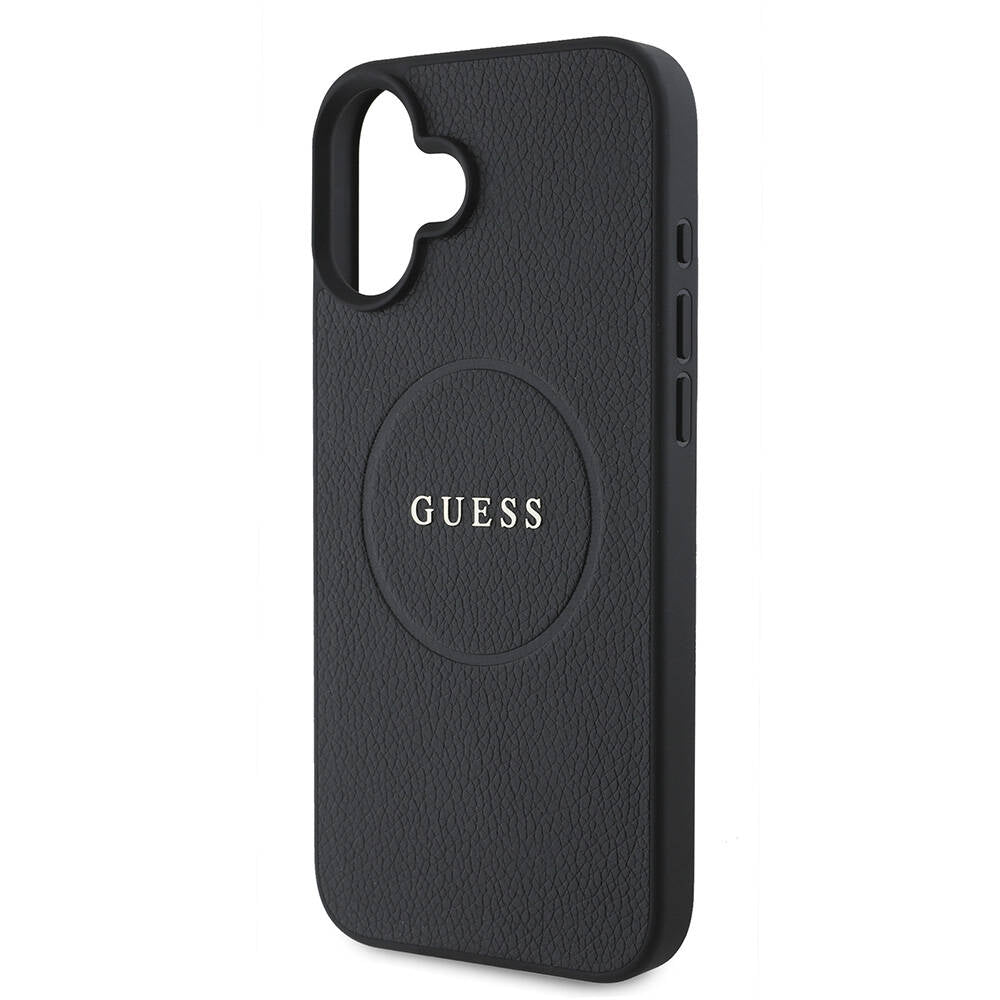 MagSafe Case for Apple iPhone 16 Plus, Guess, Grained Gold Ring, Black