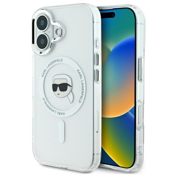 MagSafe Case for Apple iPhone 16 Plus, Karl Lagerfeld, IML Karl's Head, White