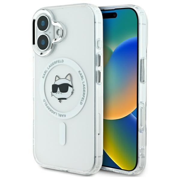 MagSafe tok Apple iPhone 16 Plus-hoz, Karl Lagerfeld, IML Metal Choupette's Head, Fehér