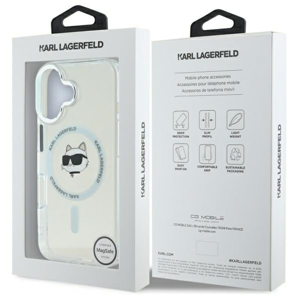 MagSafe tok Apple iPhone 16 Plus-hoz, Karl Lagerfeld, IML Metal Choupette's Head, Fehér