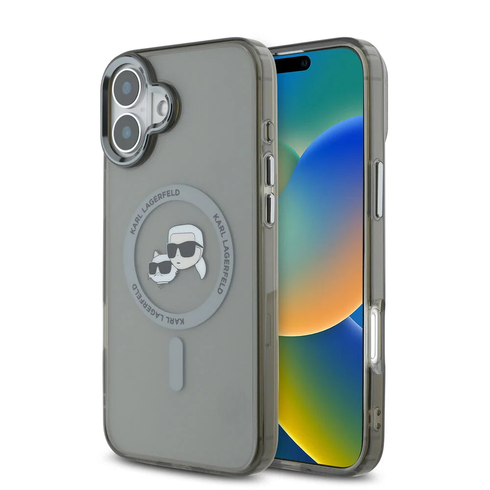 MagSafe tok Apple iPhone 16 Plus-hoz, Karl Lagerfeld, IML Metal Karl & Choupette's Heads, Fekete
