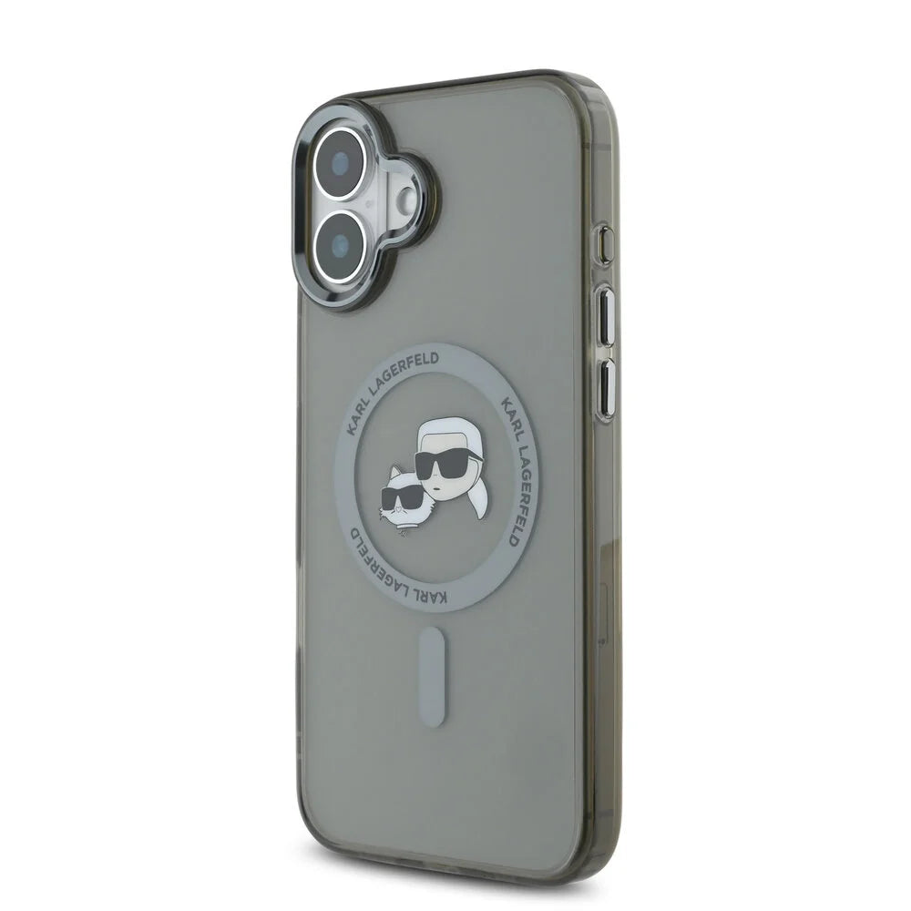 MagSafe tok Apple iPhone 16 Plus-hoz, Karl Lagerfeld, IML Metal Karl & Choupette's Heads, Fekete