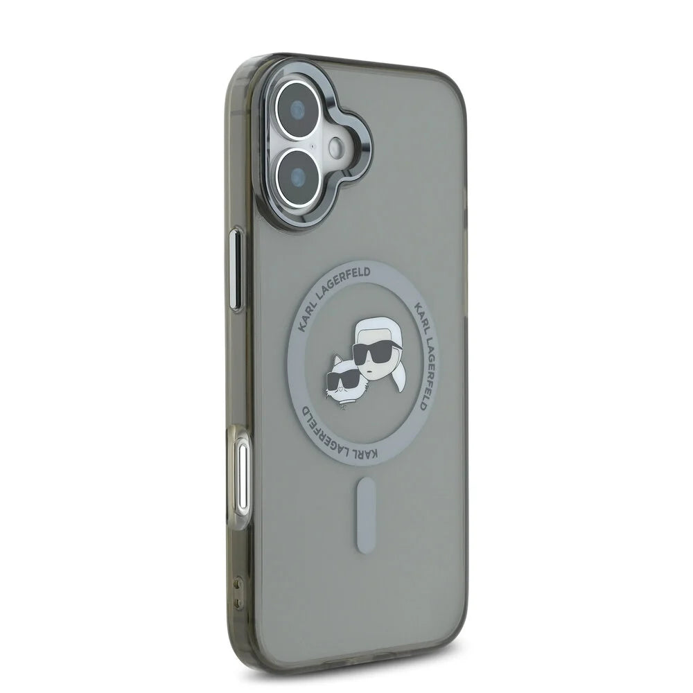 MagSafe tok Apple iPhone 16 Plus-hoz, Karl Lagerfeld, IML Metal Karl & Choupette's Heads, Fekete