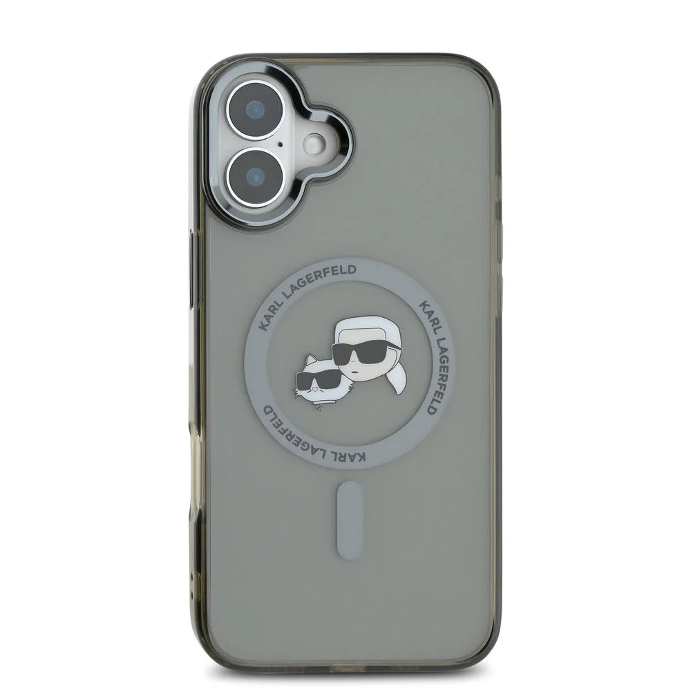 MagSafe tok Apple iPhone 16 Plus-hoz, Karl Lagerfeld, IML Metal Karl & Choupette's Heads, Fekete