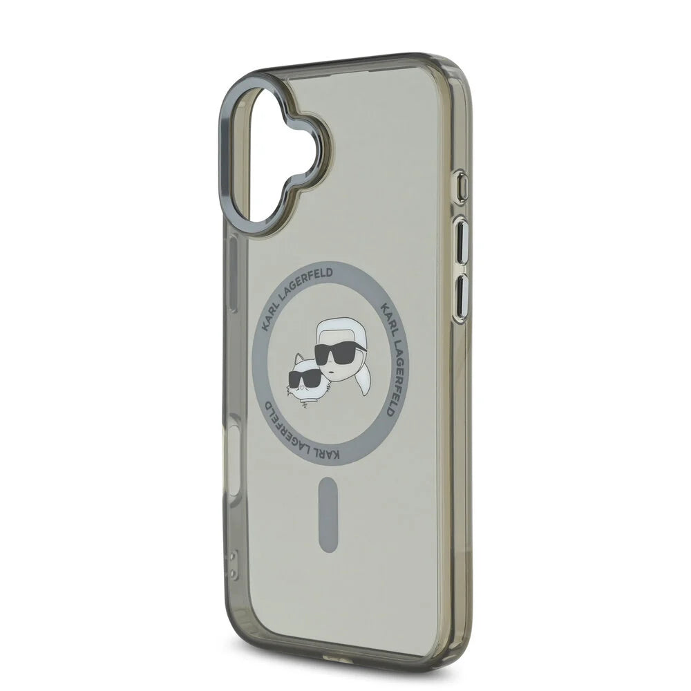 MagSafe tok Apple iPhone 16 Plus-hoz, Karl Lagerfeld, IML Metal Karl & Choupette's Heads, Fekete