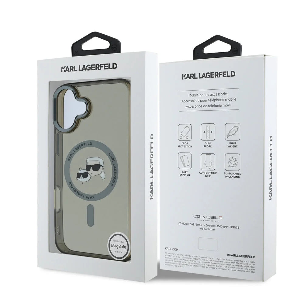 MagSafe tok Apple iPhone 16 Plus-hoz, Karl Lagerfeld, IML Metal Karl & Choupette's Heads, Fekete