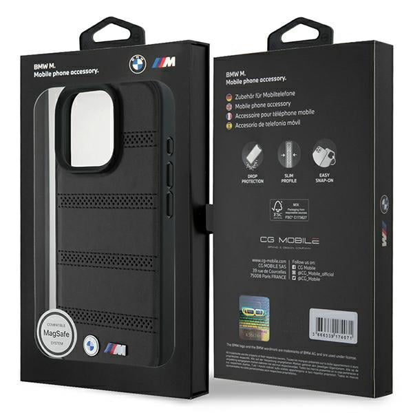 MagSafe tok Apple iPhone 16 Pro-hoz, BMW, M Perforated And Stitched Line, Fekete
