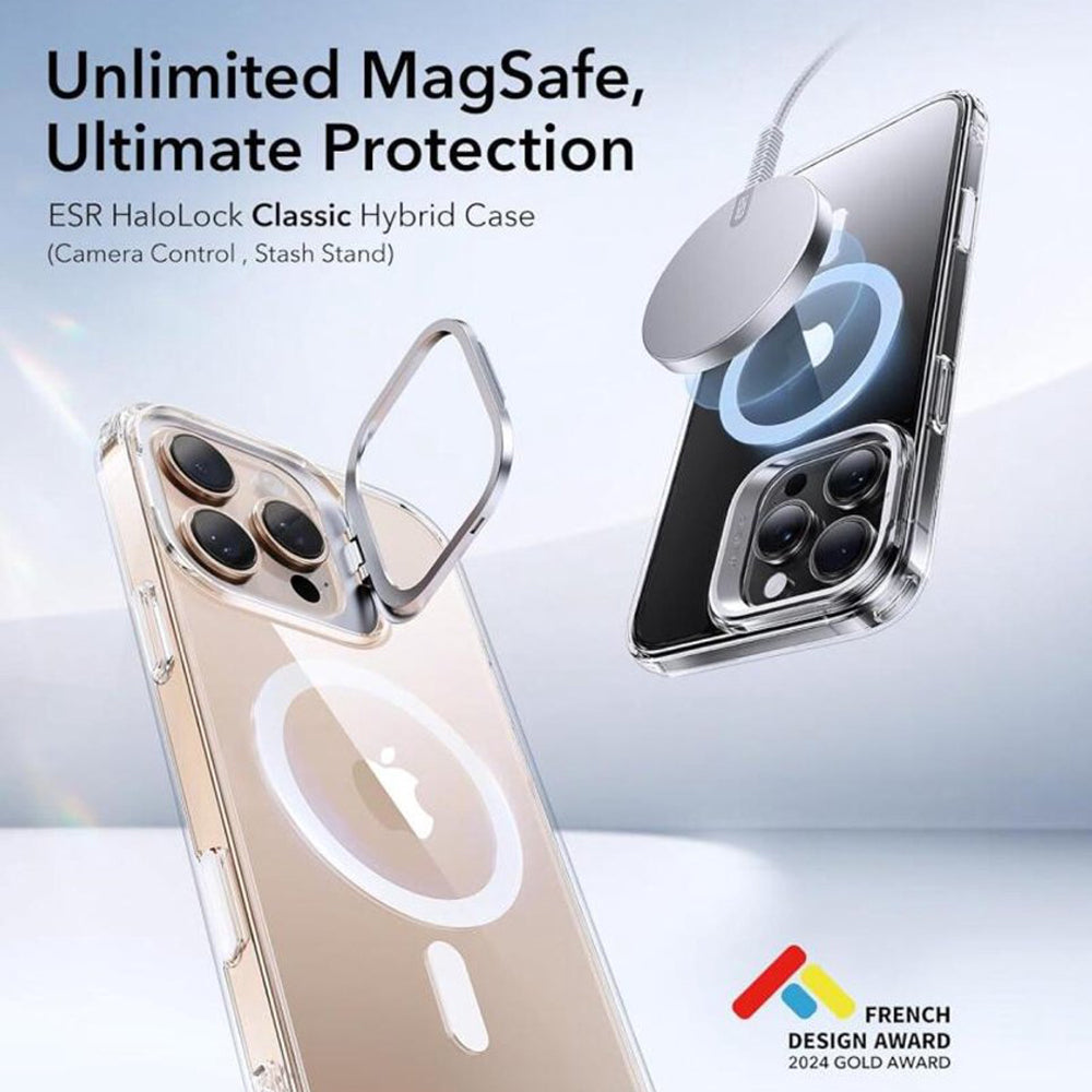 MagSafe tok Apple iPhone 16 Pro-hoz, ESR, Classic Hybrid Kickstand Slide, Átlátszó