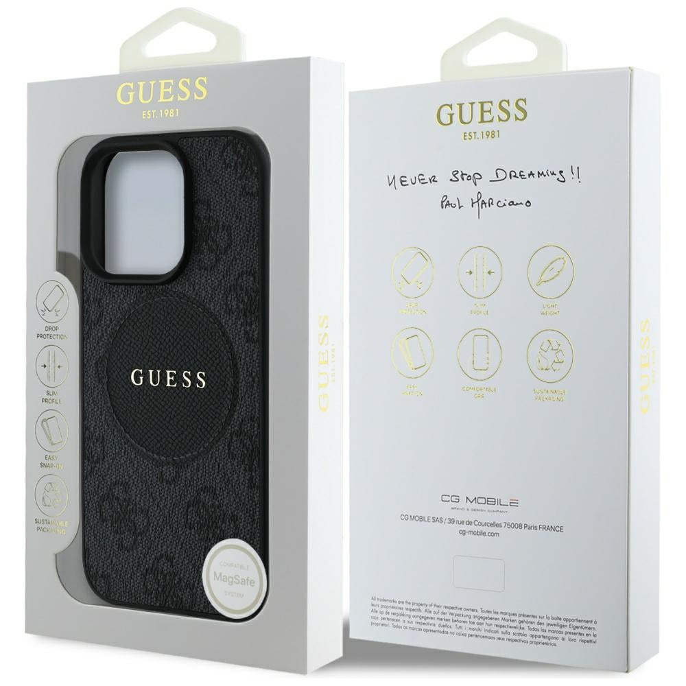 MagSafe Case for Apple iPhone 16 Pro, Guess, 4G Circle Classic Logo, Black
