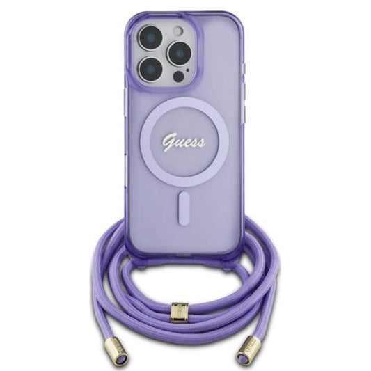 MagSafe tok Apple iPhone 16 Pro-hoz, Guess, IML Crossbody Cord Script, Lila