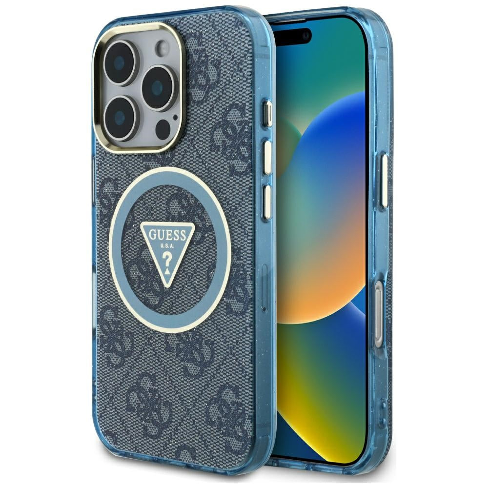 MagSafe tok Apple iPhone 16 Pro-hoz, Guess, IML Glitter 4G Circle Triangle, Kék