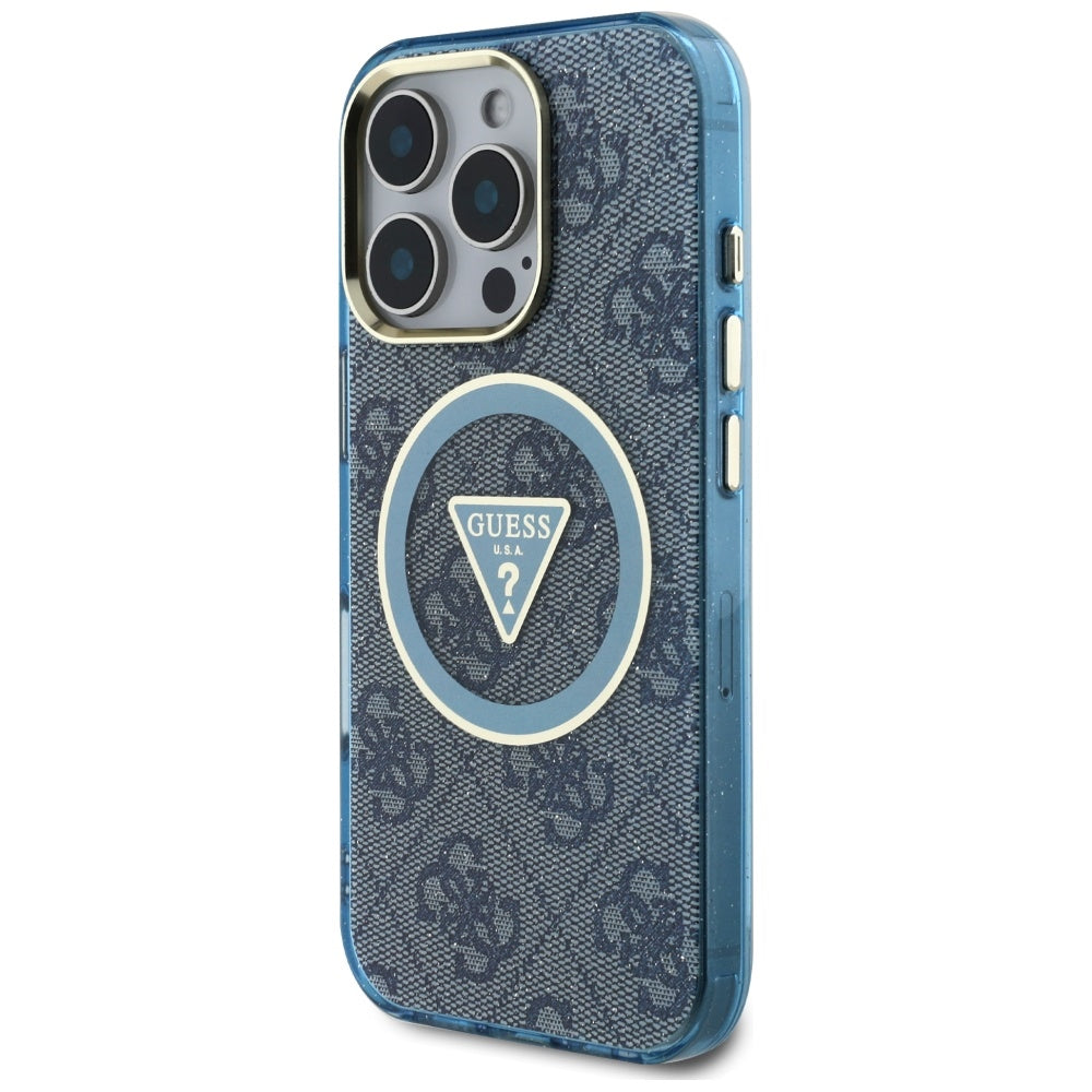 MagSafe tok Apple iPhone 16 Pro-hoz, Guess, IML Glitter 4G Circle Triangle, Kék