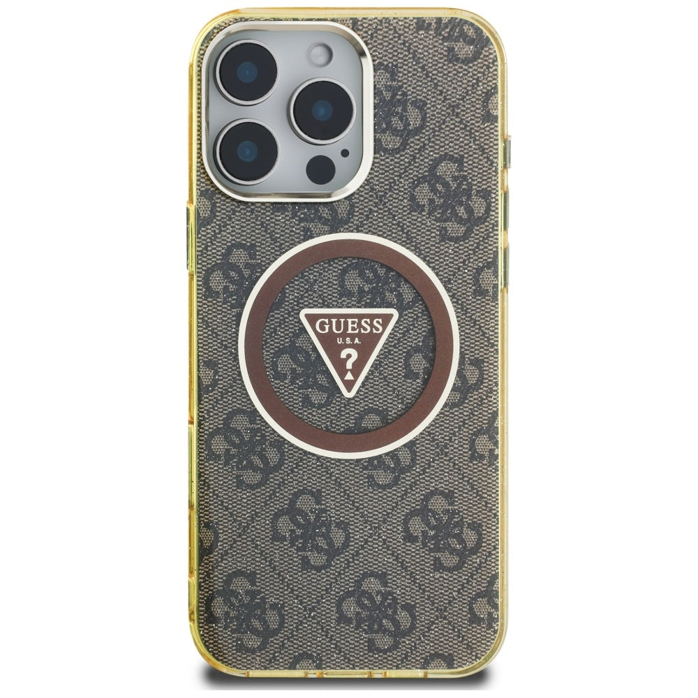 MagSafe tok Apple iPhone 16 Pro-hoz, Guess, IML Glitter 4G Circle Triangle, Barna