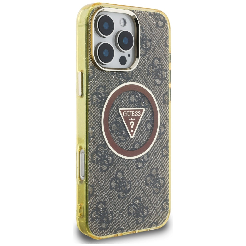 MagSafe tok Apple iPhone 16 Pro-hoz, Guess, IML Glitter 4G Circle Triangle, Barna