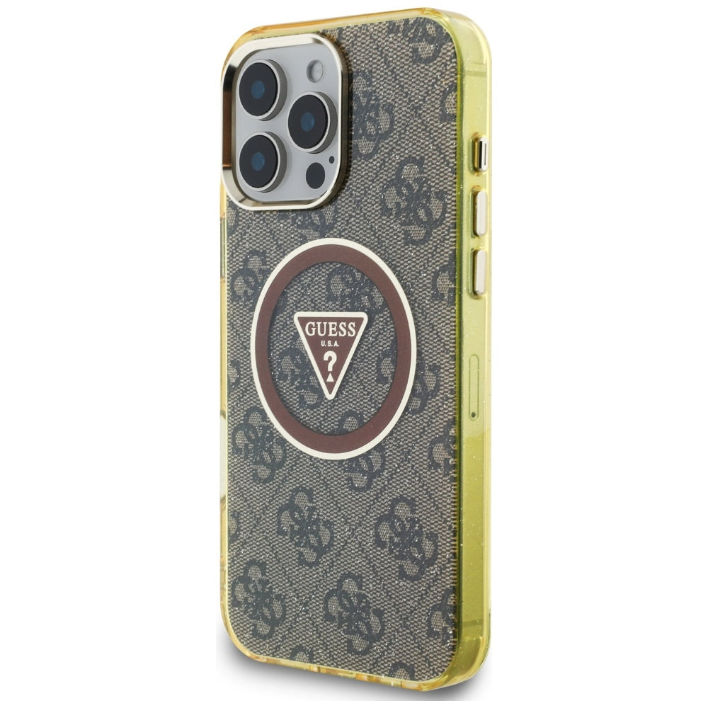 MagSafe tok Apple iPhone 16 Pro-hoz, Guess, IML Glitter 4G Circle Triangle, Barna