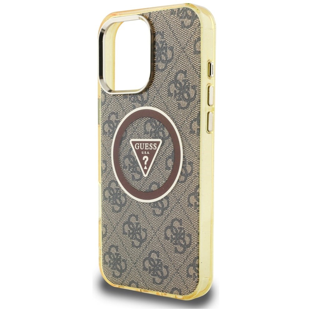 MagSafe tok Apple iPhone 16 Pro-hoz, Guess, IML Glitter 4G Circle Triangle, Barna