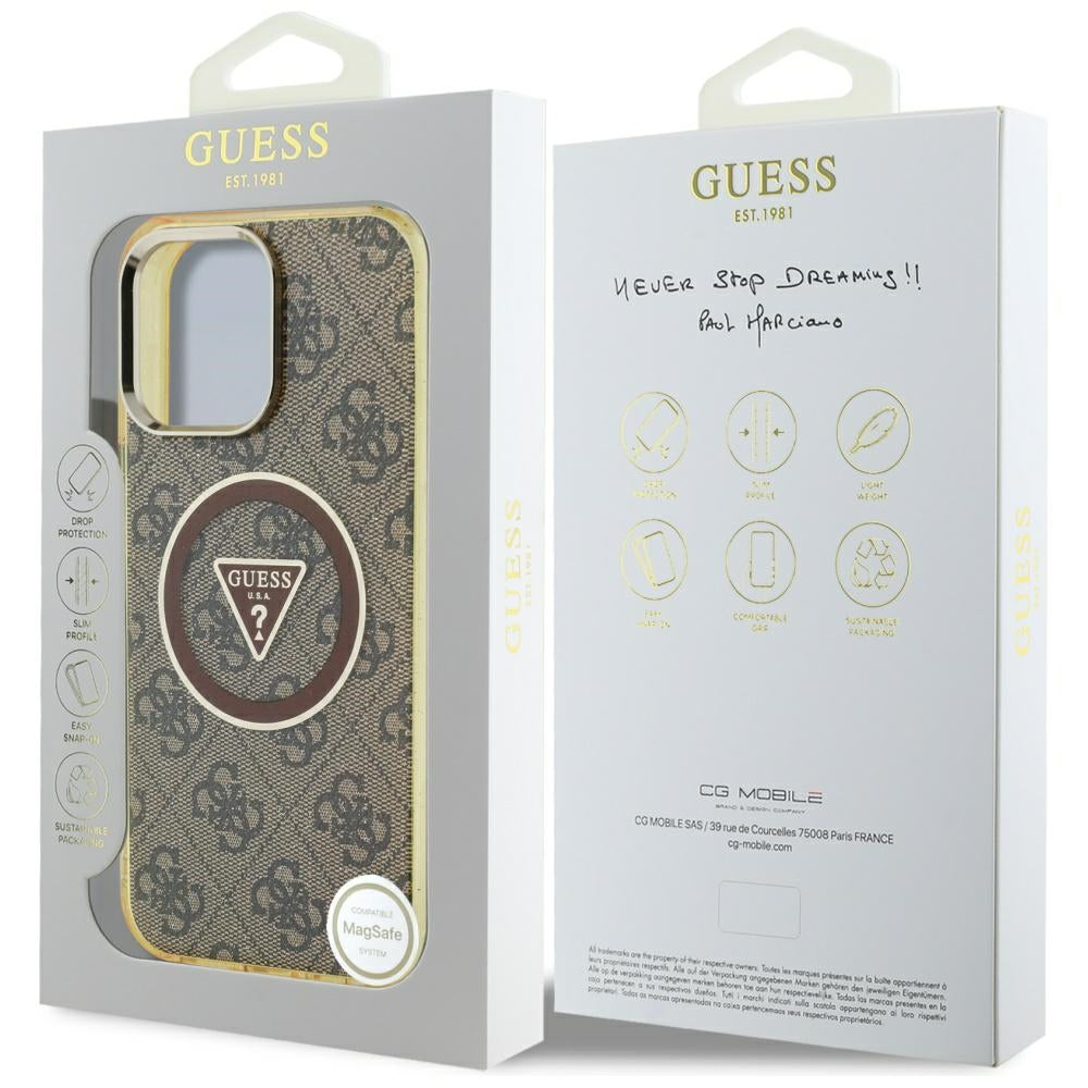 MagSafe tok Apple iPhone 16 Pro-hoz, Guess, IML Glitter 4G Circle Triangle, Barna