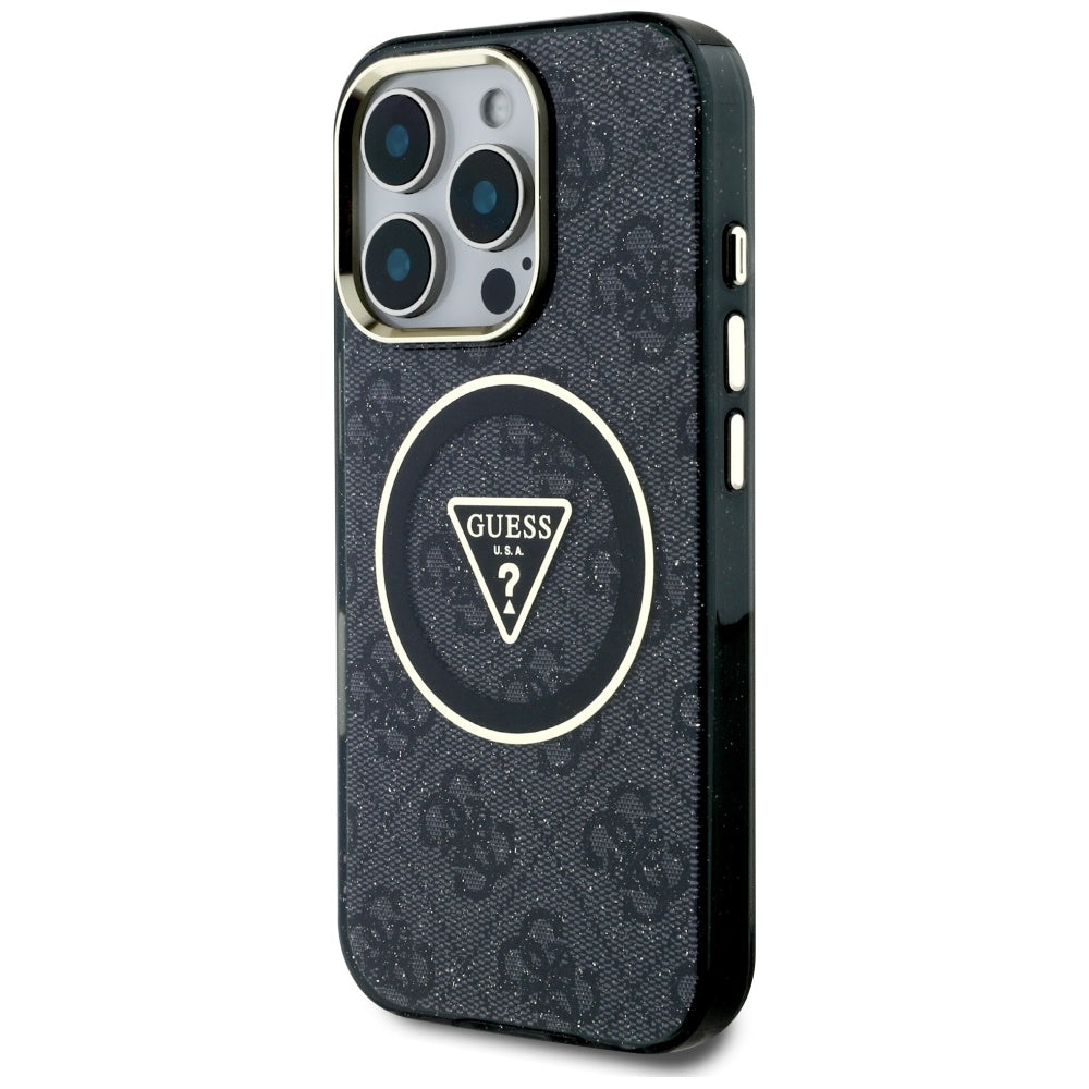 MagSafe tok Apple iPhone 16 Pro-hoz, Guess, IML Glitter 4G Circle Triangle, Fekete