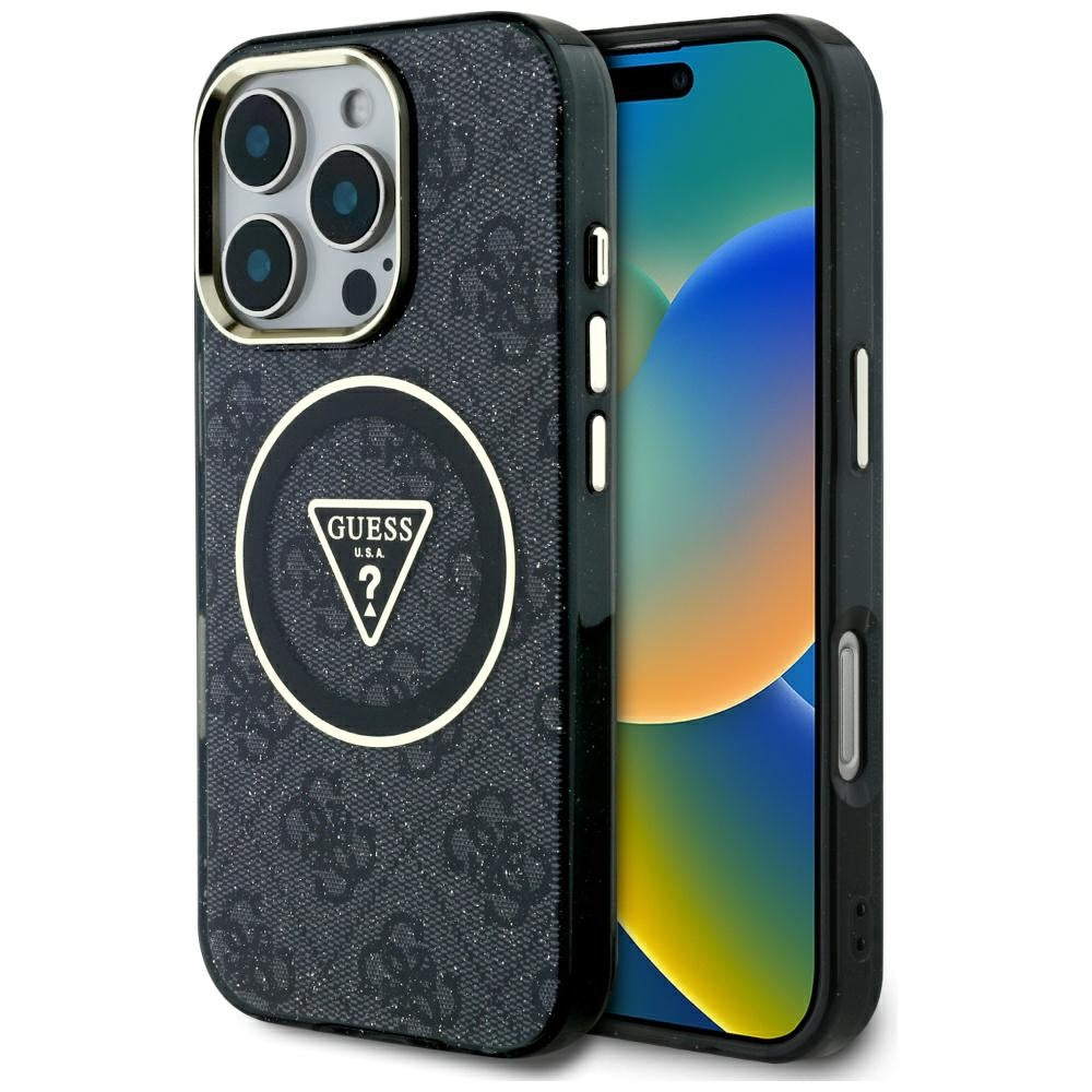 MagSafe tok Apple iPhone 16 Pro-hoz, Guess, IML Glitter 4G Circle Triangle, Fekete