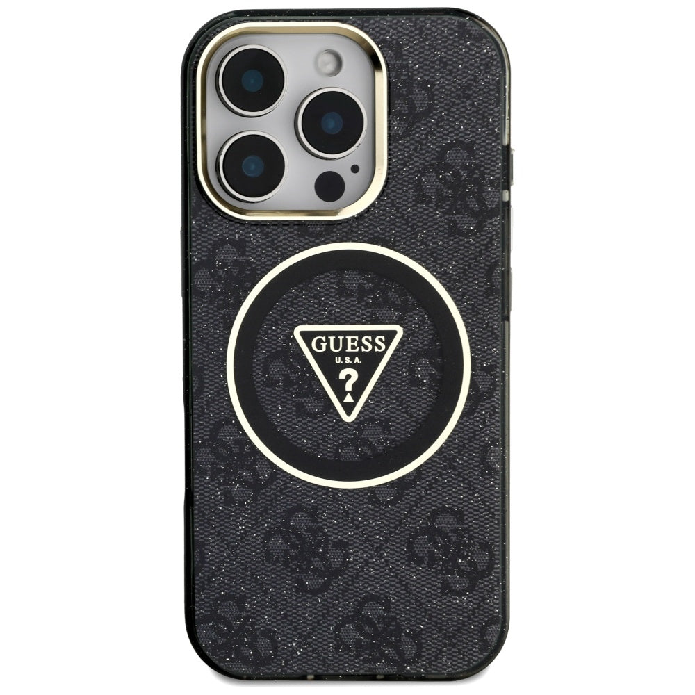 MagSafe tok Apple iPhone 16 Pro-hoz, Guess, IML Glitter 4G Circle Triangle, Fekete