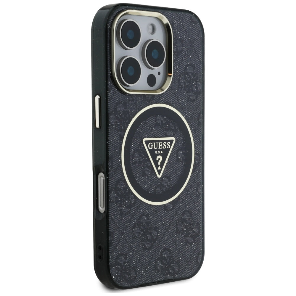 MagSafe tok Apple iPhone 16 Pro-hoz, Guess, IML Glitter 4G Circle Triangle, Fekete