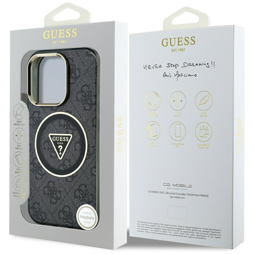 MagSafe tok Apple iPhone 16 Pro-hoz, Guess, IML Glitter 4G Circle Triangle, Fekete