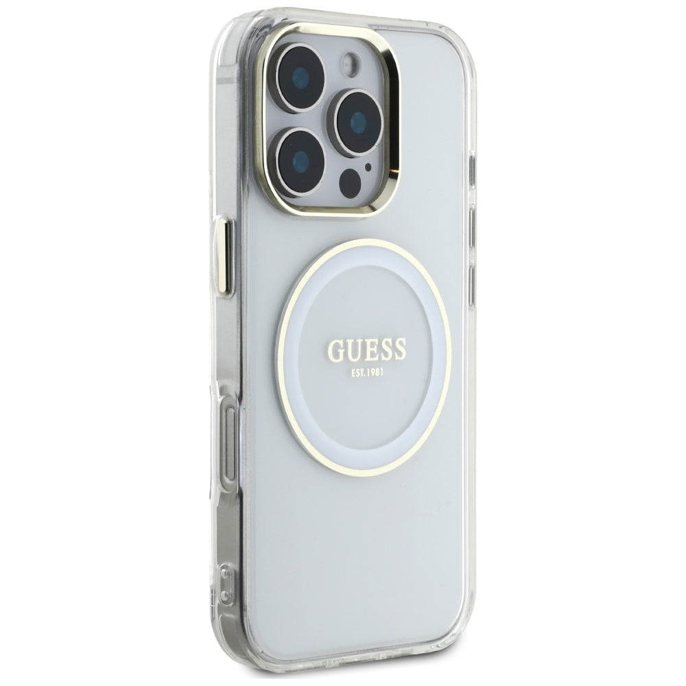 MagSafe tok Apple iPhone 16 Pro-hoz, Guess, IML Metal Colored Circle, Fehér