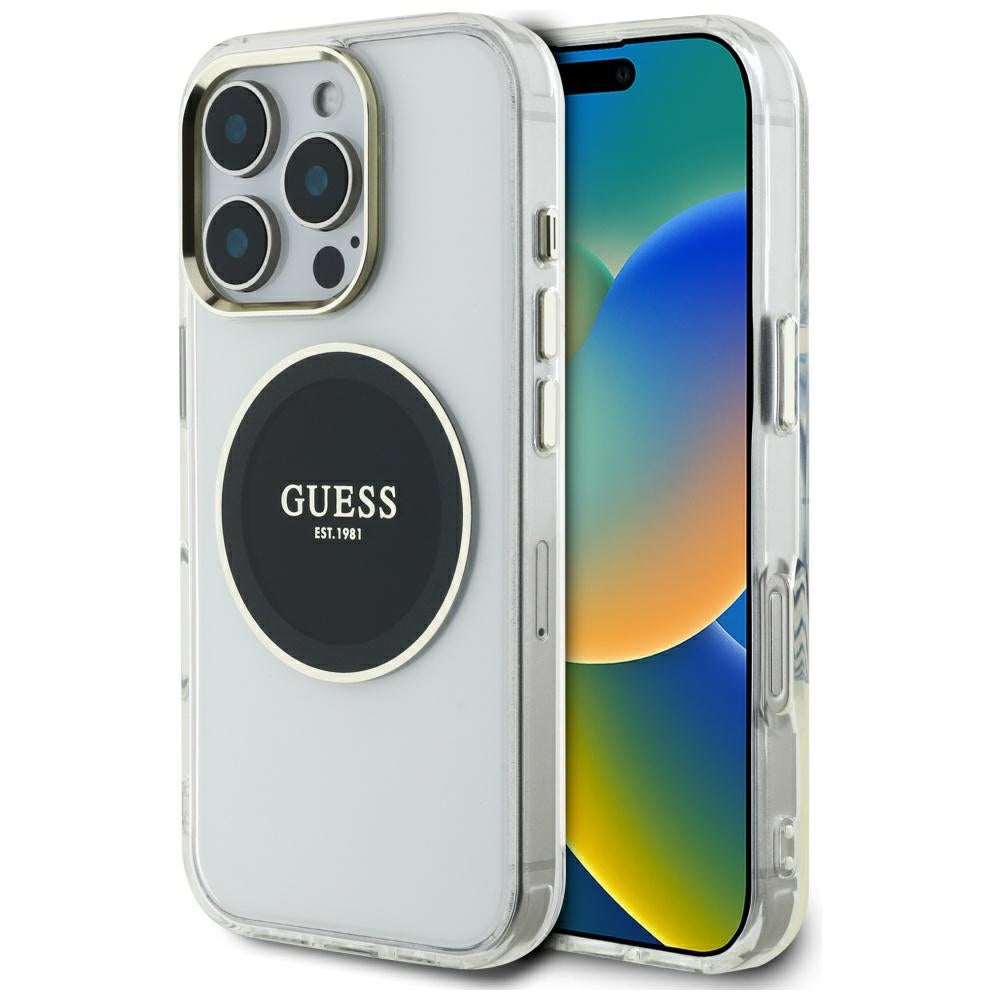 MagSafe tok Apple iPhone 16 Pro-hoz, Guess, IML Metal Colored Circle, Fekete